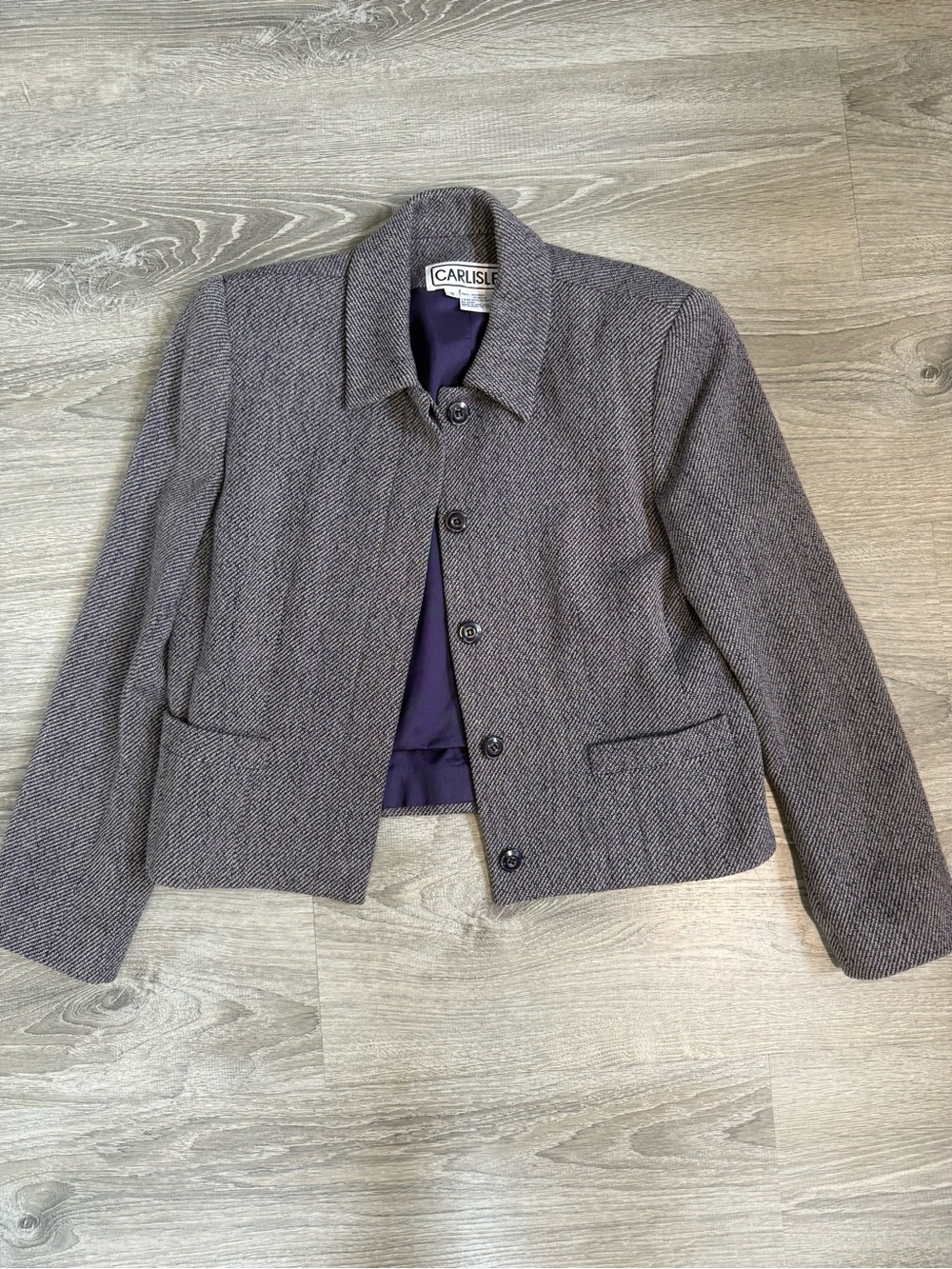Vintage Carlisle Wool Blend Grey Tweed Two-Piece Blazer & Midi Pencil Skirt Suit - Picture 4 of 12